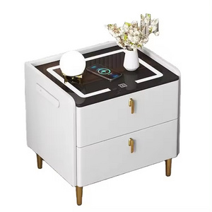 2024 Hot new smart bedside table Home end table fingerprint lock wireless charging light Multi-functional nightstand 2 drawers