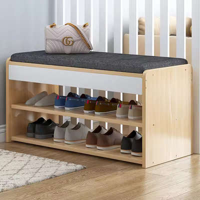 Living Room Entryway Furniture Modern Wooden Shoe Rack Cabinet Small Shoe Storage Bench With Soft Seat Cushion