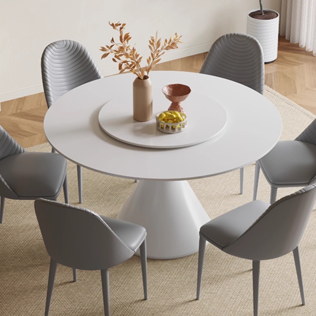 Modern Minimalist Built-in Round Dining Furniture Set With Turntable Dining Table Rotation Rotate Granite Restaurant Set Desk