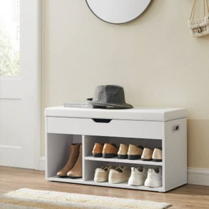 Entryway Wood Padded Shoe Bench White 80cm with Padded Cushion Shoe Rack Bench with Drawers Storage Cabinet Shoe Storage