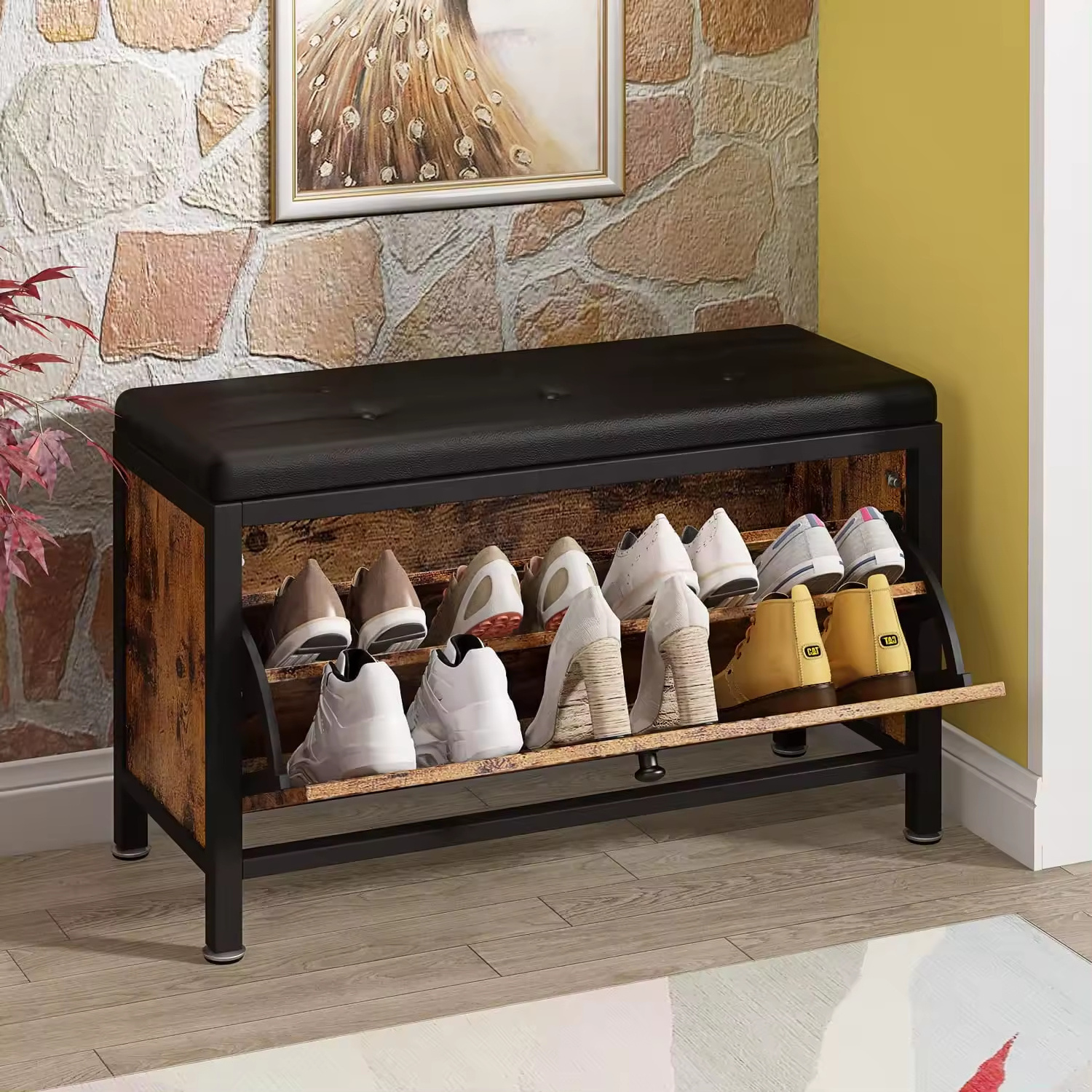 Entryway Furniture Modern Small Shoe Storage Bench Wooden Shoe Rack Shoe Cabinet With Soft Seat Cushion