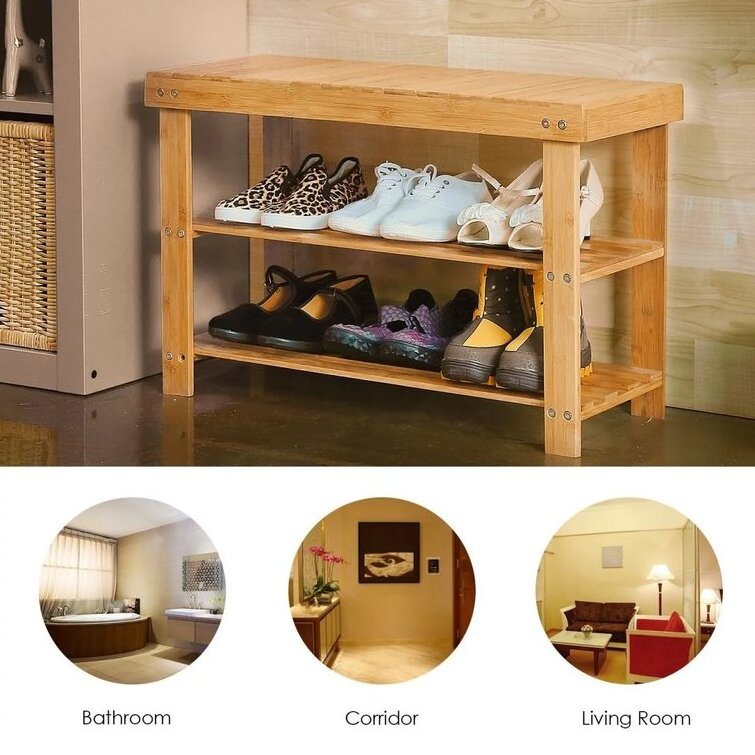 Wholesale Natural Bamboo Shoe Cabinet Multi-functional Household Simple Shoe Storage Rack Bench