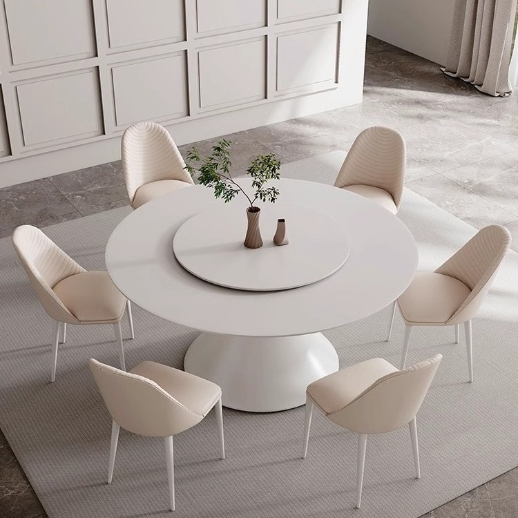 Modern Minimalist Built-in Round Dining Furniture Set With Turntable Dining Table Rotation Rotate Granite Restaurant Set Desk