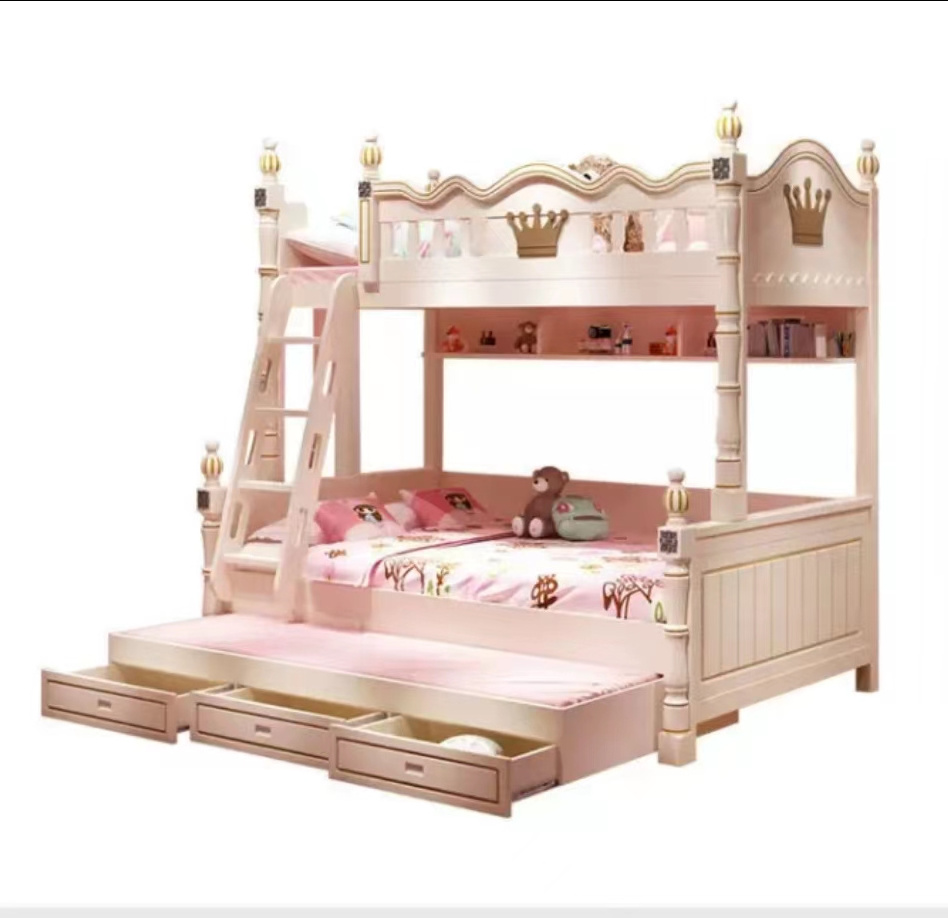 Luxury Castle Princess Children Colourful Bunk Beds Kids' Beds Girl Bunk Bed Furniture Sets For Girls Hello Kitty With Slide