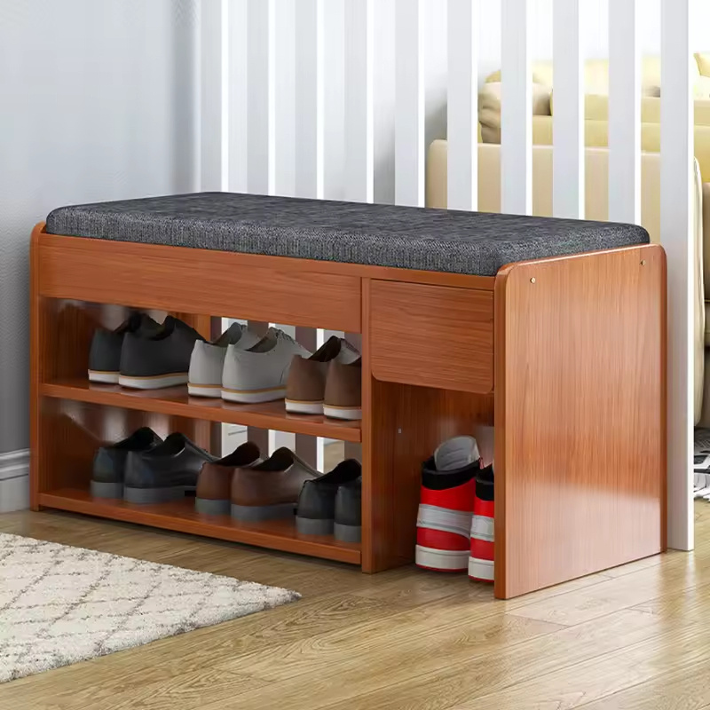 Living Room Entryway Furniture Modern Wooden Shoe Rack Cabinet Small Shoe Storage Bench With Soft Seat Cushion