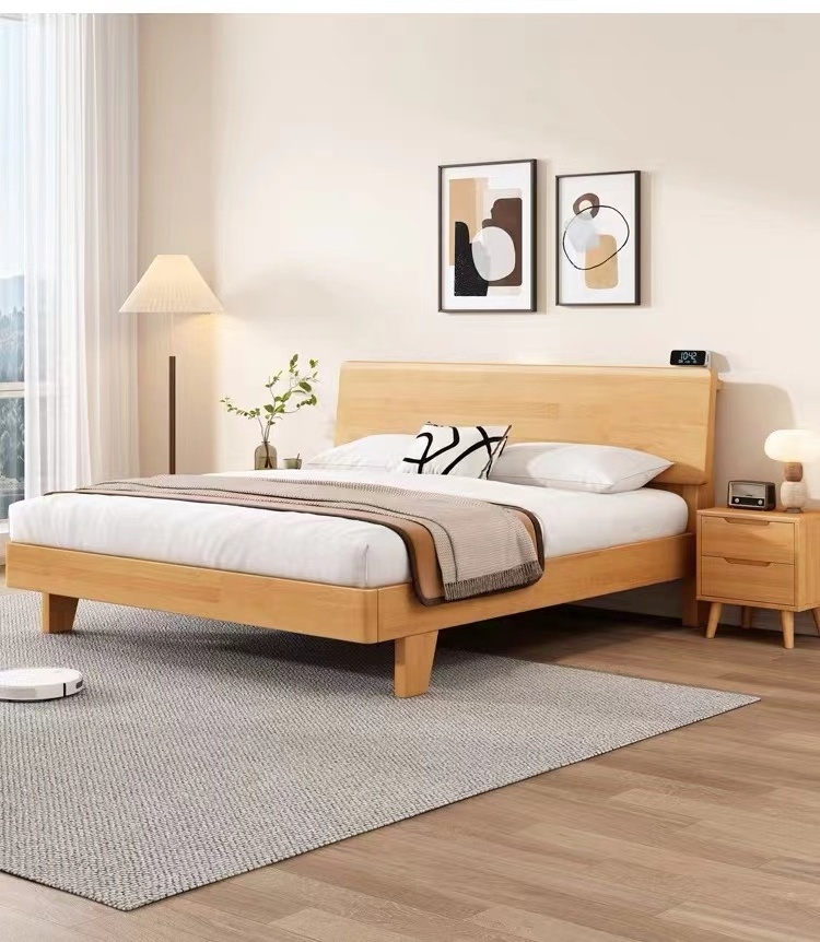 Modern solid wood bed all solid wood new Chinese small household simple rental house tatami bed Master bedroom double bed