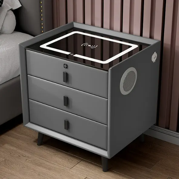 NOVA Nordic Contemporary Glass Nightstands Minimalist Style Bedroom Nightstand Solid Wood 3 Drawers Smart Bedside Table Cabinet