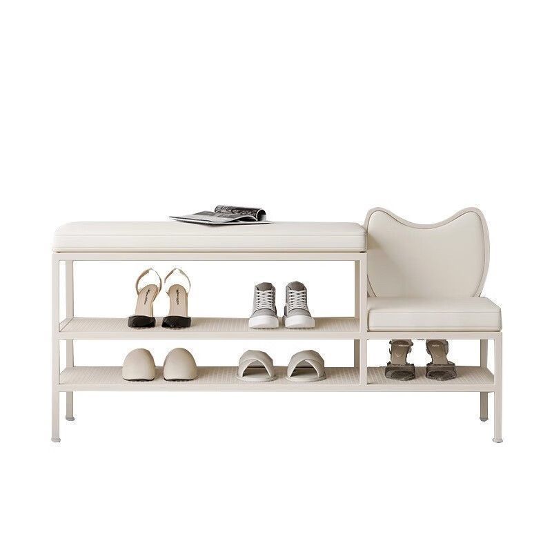 Wooden Shelf Entry Shoe Changing Stool Home Door White Shoe Bench Storage Integrated Long Shoe Cabinet Bench