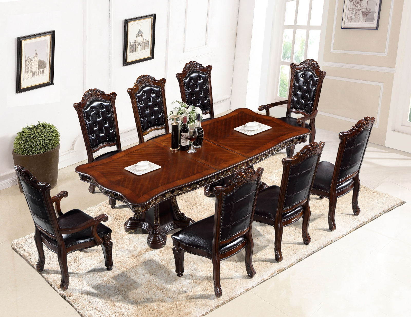 Antique Home Furniture Dinner Table Set Luxury Furniture Dining Room Table Chair Classical Wood Table for Meeting Dining Room