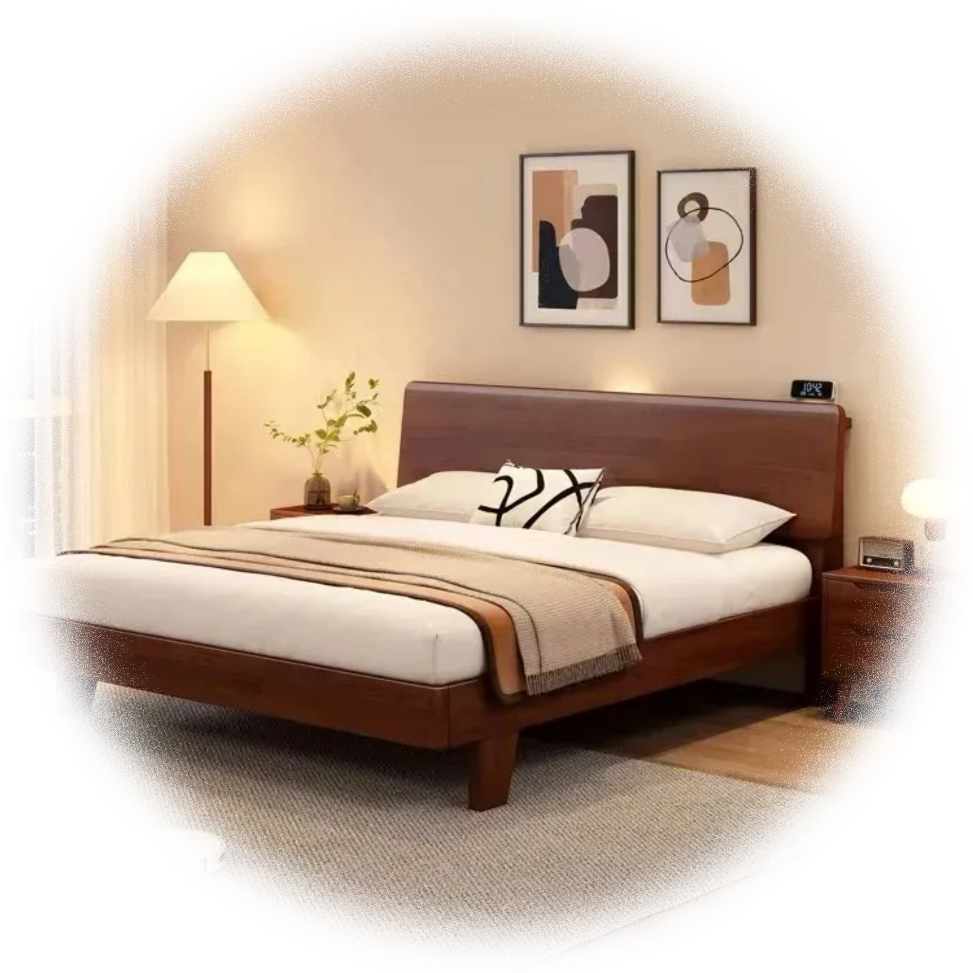 Modern solid wood bed all solid wood new Chinese small household simple rental house tatami bed Master bedroom double bed