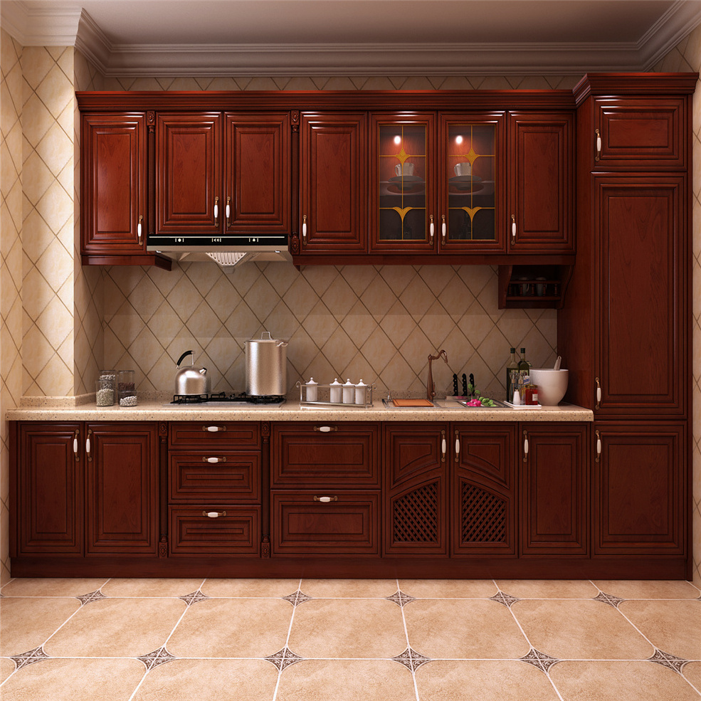 American style red cherry solid wood kitchen cabinets