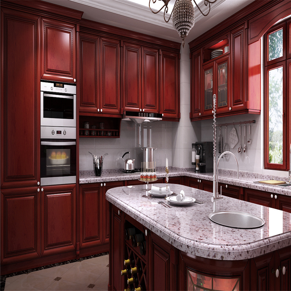 American style red cherry solid wood kitchen cabinets