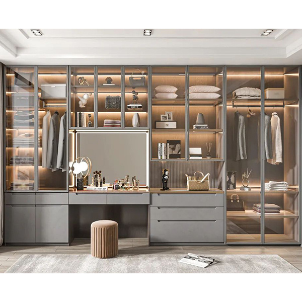 Customized logo dressing room walk in bedroom closet storage cabinet combination floor to ceiling open wardrobe