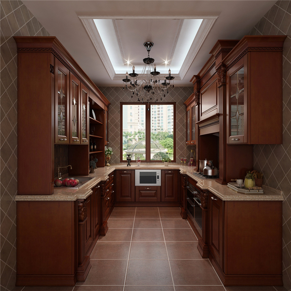 American style red cherry solid wood kitchen cabinets