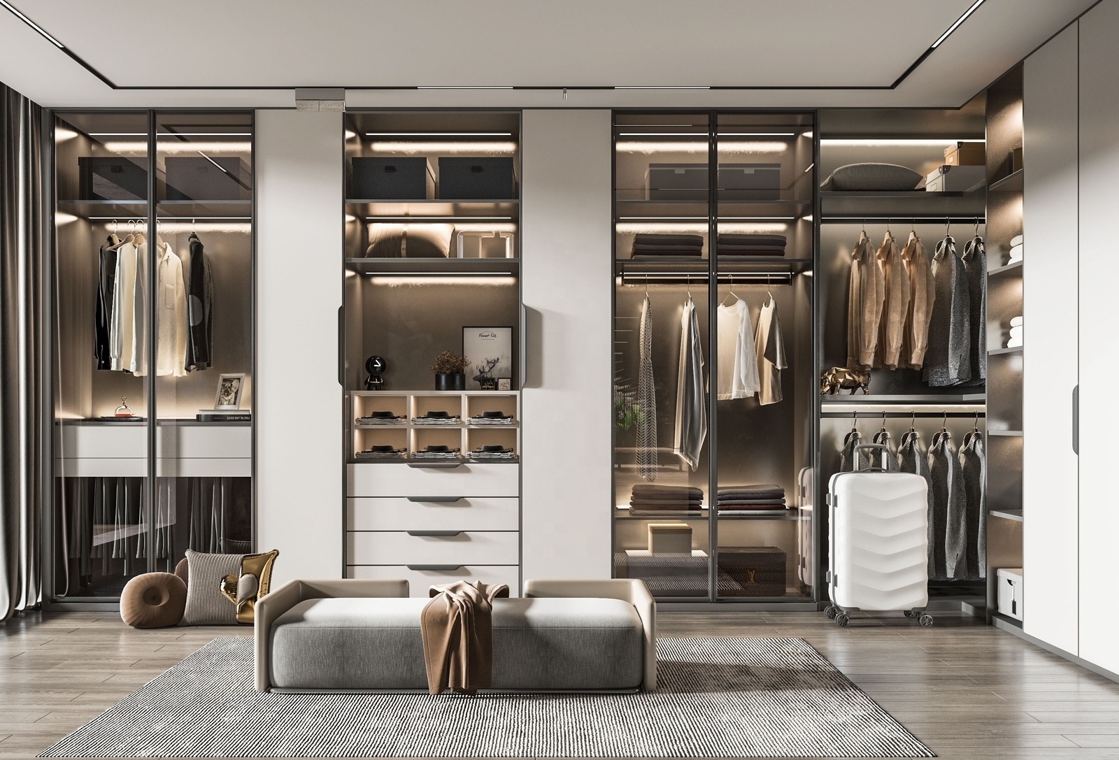 Italian luxury big wardrobe closet room cabinet glass sliding wardrobe doors design