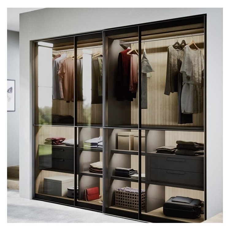 Modern wardrobe glass door wooden wardrobe cabinet set bedroom furniture wardrobe clothe organizer design