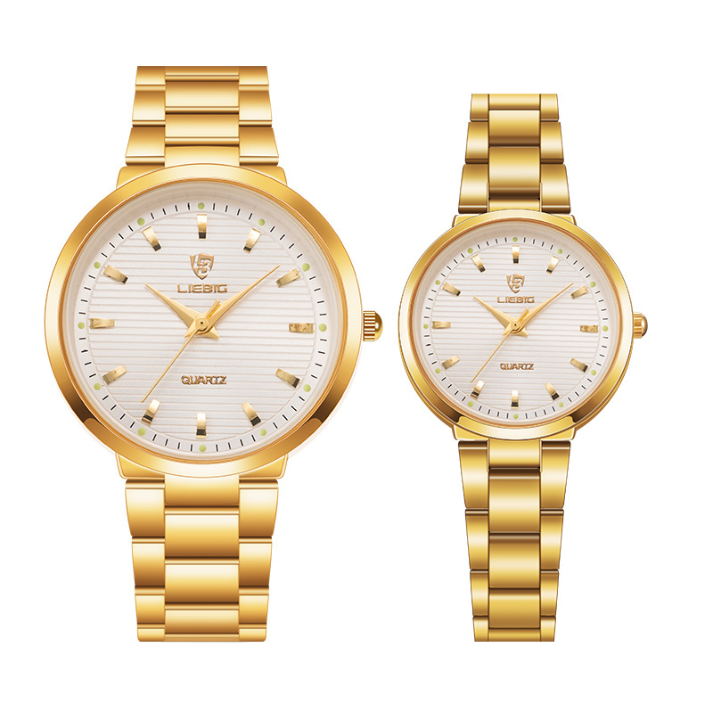 Skmei L1012 New design gold plated men couple 22k gold stainless steel quartz watch