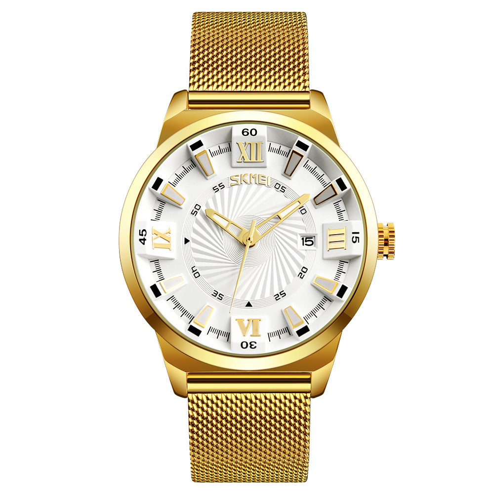 gold watches men stainless steel chain wrist watch mens fashion quartz watches Skmei 9166