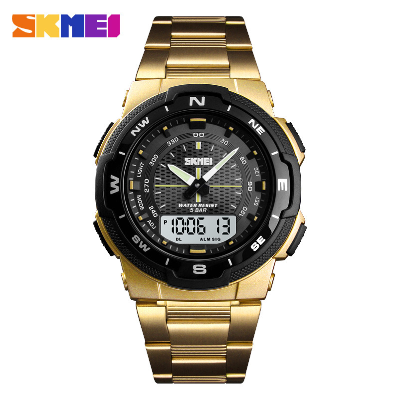 skmei hot sale dual time relojes deportivos stainless steel watch bracelet 1370