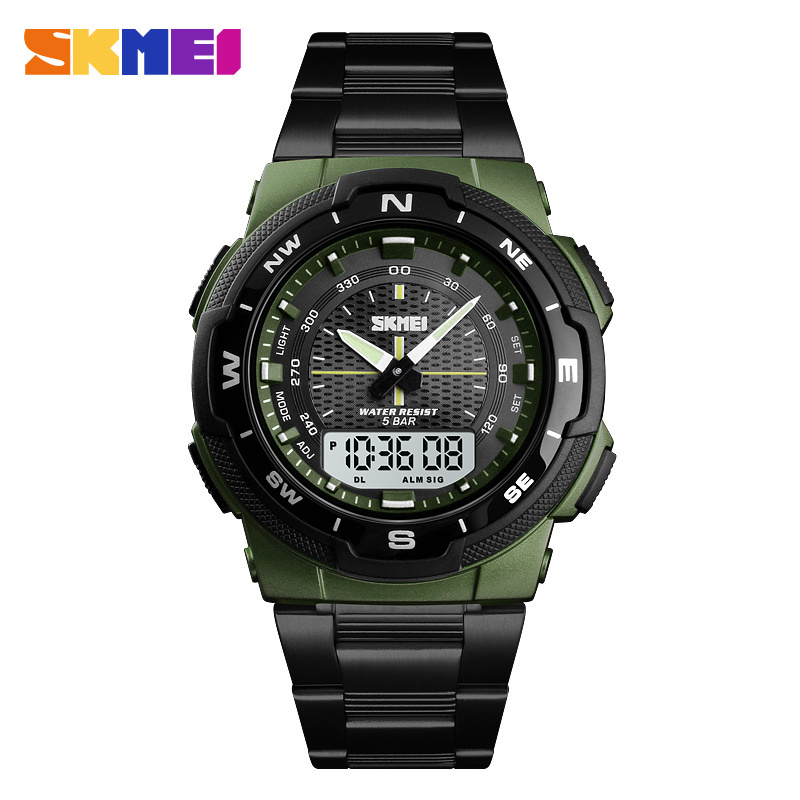 skmei hot sale dual time relojes deportivos stainless steel watch bracelet 1370