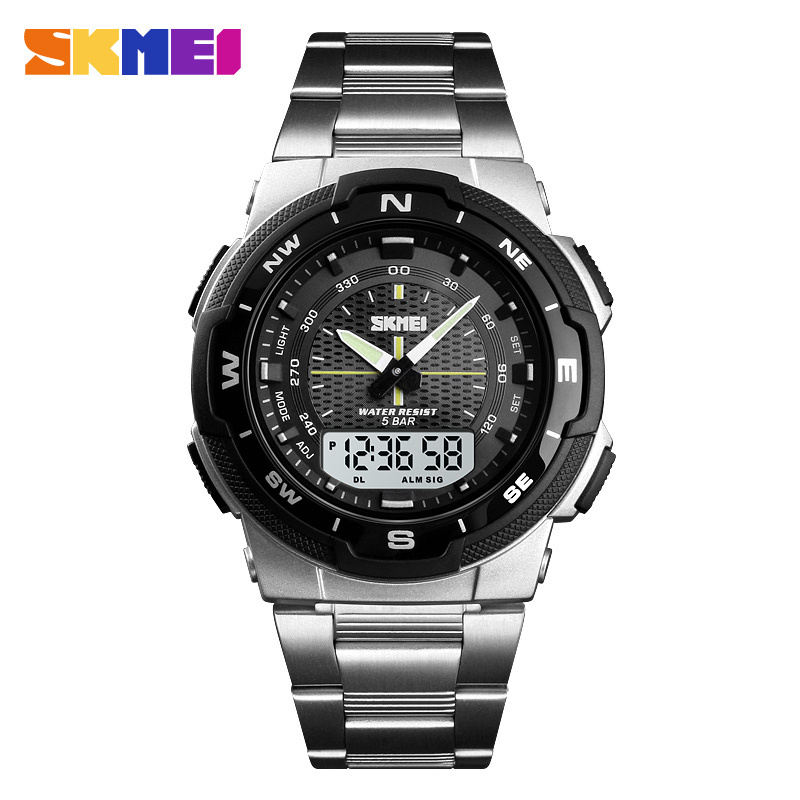 skmei hot sale dual time relojes deportivos stainless steel watch bracelet 1370