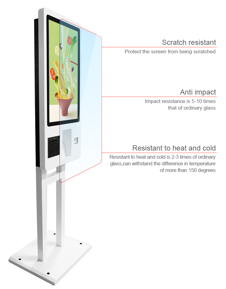 Wall mounted or free standing touchscreen self-service checkout kiosk , restaurant fast food self order kiosk