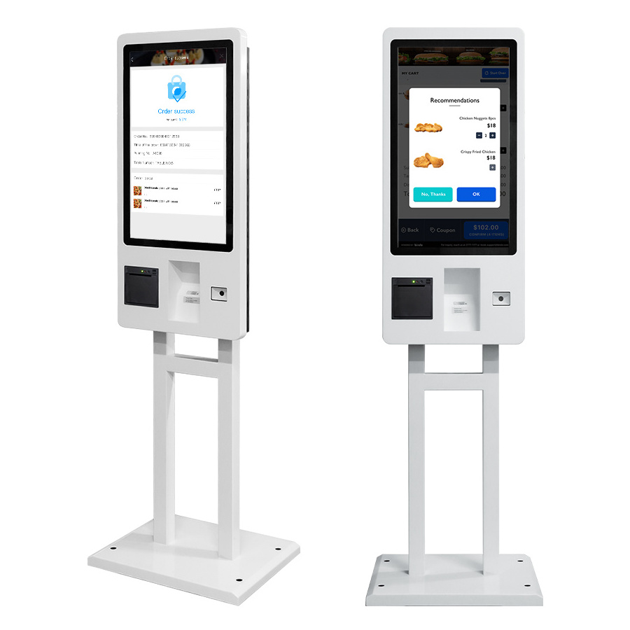 Wall mounted or free standing touchscreen self-service checkout kiosk , restaurant fast food self order kiosk