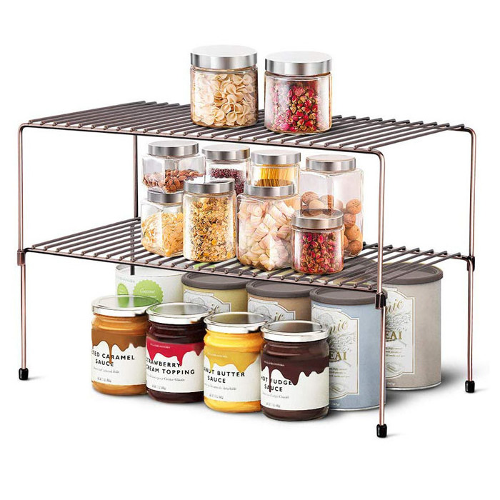 2 Tier Metal Wire Kitchen Stackable Cabinet Shelf