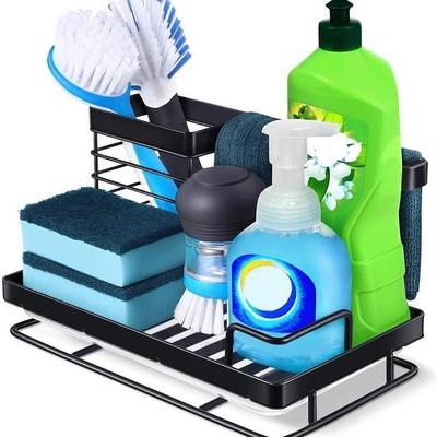 Kitchen Sink Caddy Organizer Countertop Stainless Steel Brush Soap Sponge Holder With Drain