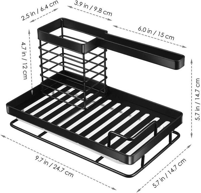 Kitchen Sink Caddy Organizer Countertop Stainless Steel Brush Soap Sponge Holder With Drain