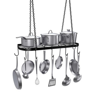 Black Wrought Iron Kitchen Hanging Pot Pan Organizer Rack Ceiling Mount Cookware Organizer Rack