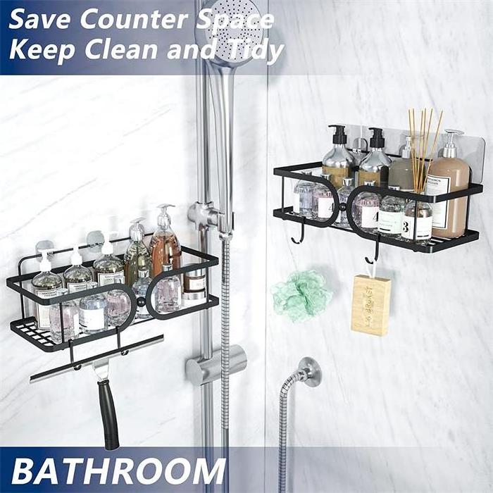 Black 2 Pack Shower Caddy Adhesive Shower Caddy Stainless Steel Shower Caddy with Hooks