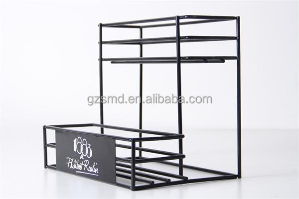 Tabletop Black Metal Wire 2 Tiers Syrup Bottle Holder Stand Countertop Syrup Bottle Display Rack