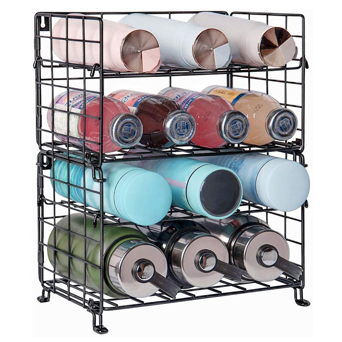 Black Metal Wire Water Bottle Organizer for Cabinet Adjustable Water Bottle Organizer Rack