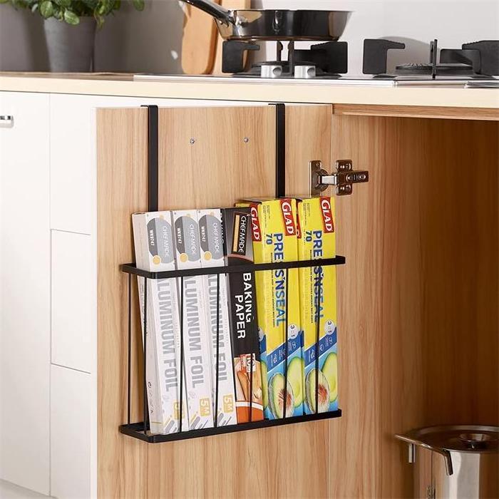 Black Metal Cabinet Door Organizer with Towel Bar, Cutting Board Organizer for Kitchen, Over Cabinet Door Organizer