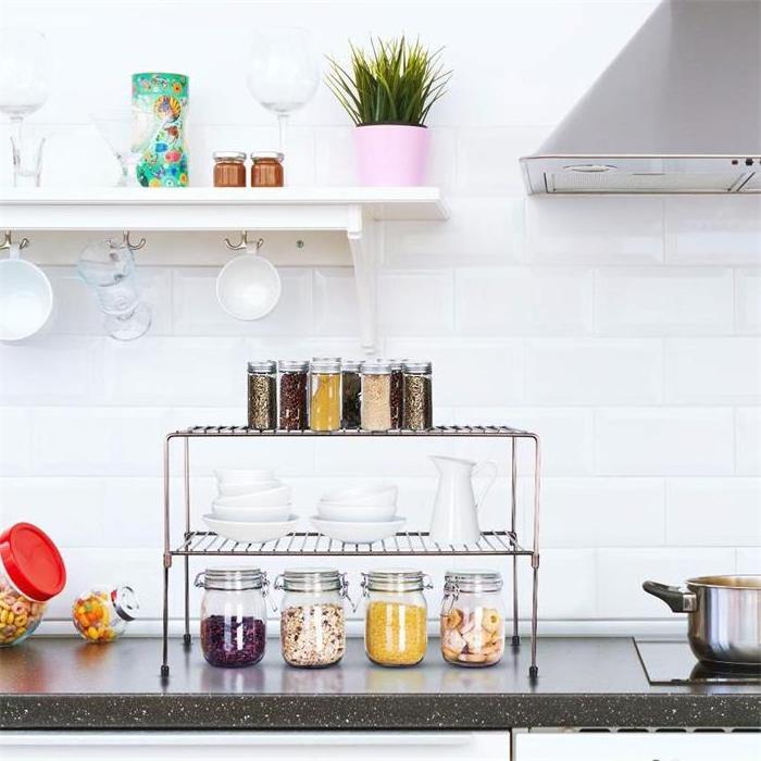 2 Tier Metal Wire Kitchen Stackable Cabinet Shelf