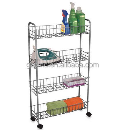 Wholesale 4 Tiers Slim Storage Cart for Laundry Metal Laundry Cart with Wheels Folding Laundry Cart