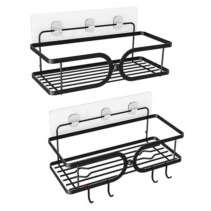 Black 2 Pack Shower Caddy Adhesive Shower Caddy Stainless Steel Shower Caddy with Hooks