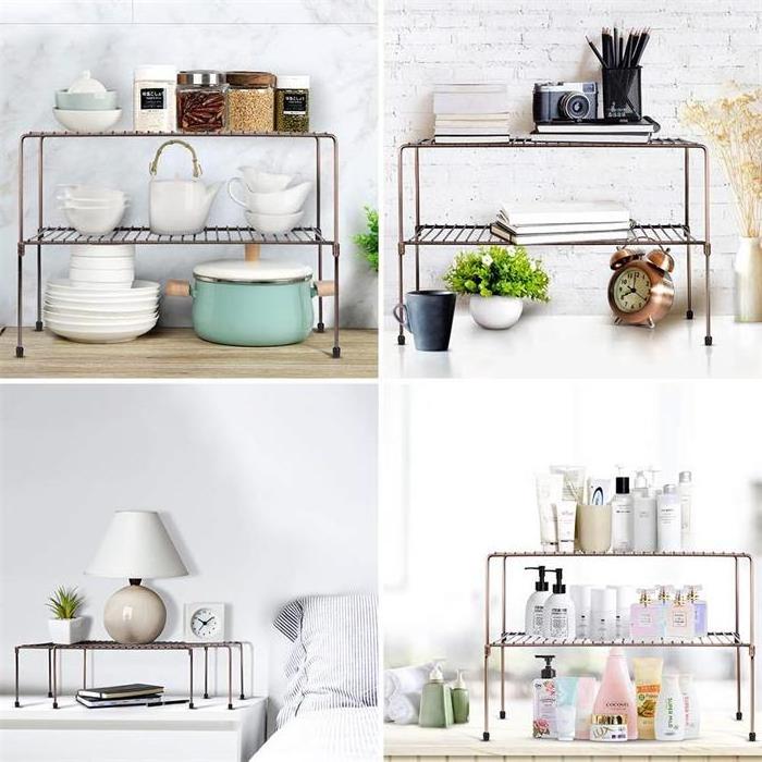 2 Tier Metal Wire Kitchen Stackable Cabinet Shelf