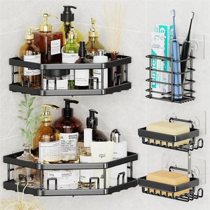 OEM ODM 2 Packs 4 Packs 5 Packs Shower Caddy Bathroom Organizer Adhesive Shower Caddy Rack Stainless Steel Corner Shower Caddy