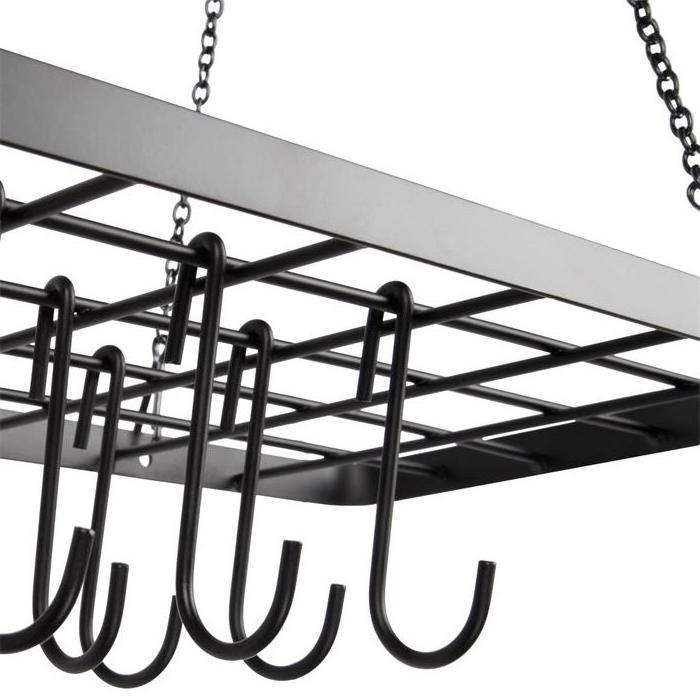 Black Wrought Iron Kitchen Hanging Pot Pan Organizer Rack Ceiling Mount Cookware Organizer Rack