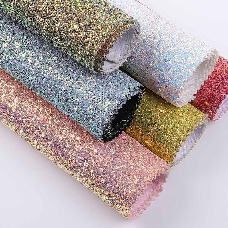 Sparkly Chunky Hexagon Mesh Synthetic Glitter Faux Leather Fabric Sheets For Shoes Bags Bow Crafts Vin