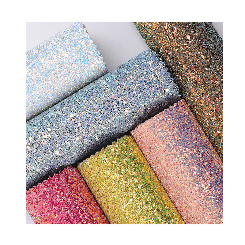 Sparkly Chunky Hexagon Mesh Synthetic Glitter Faux Leather Fabric Sheets For Shoes Bags Bow Crafts Vin