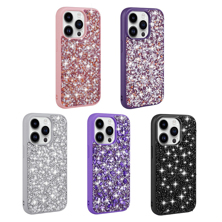 Bulk Bling TPU PC Mobile Phone Case Shining Glitter Luxury Shockproof TPU PC Phone Cover Case For iPhone 15