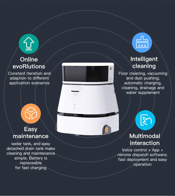 autonomous cleaning mopping robot with large dust box and water tank for hotel supermarket school shopping hall for big area