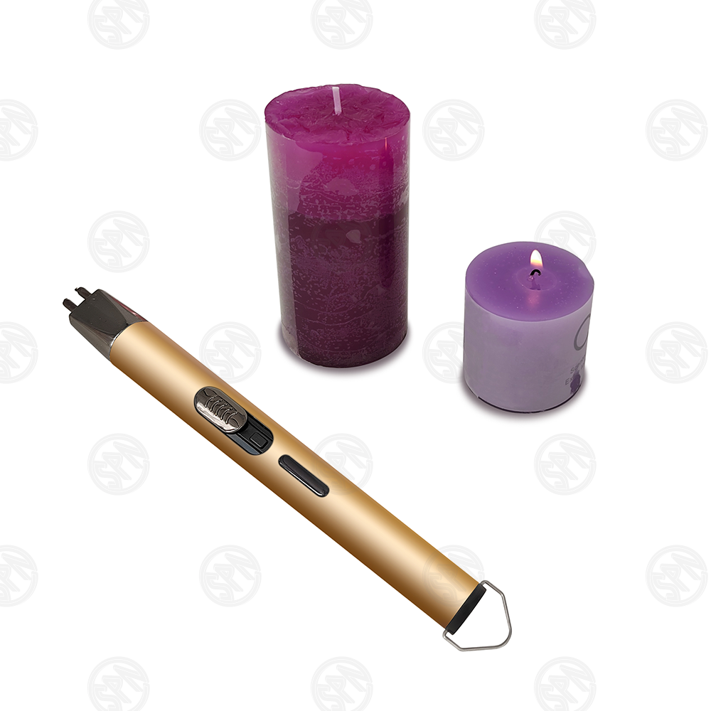 slim zinc alloy Windproof Rechargeable Flameless long Smart USB church candle Lighter with battery indicator