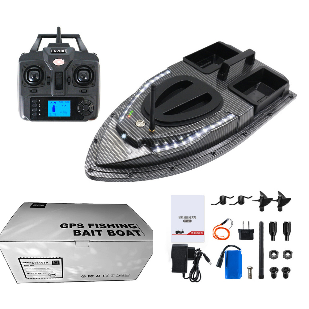 V900 Bait Boat 40 GPS anchor points Dual Hoppers 500M Auto Return Carp Fishing Boat With Steering Light