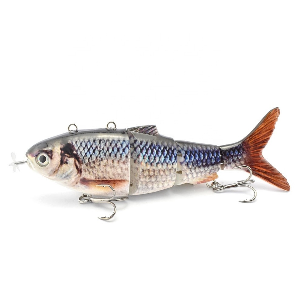 Automatic swimming Fishing Lures Multi Jointed Bait 4 Segments Electric Wobblers For Pike Swimbait Usb Rechargeable Led Light