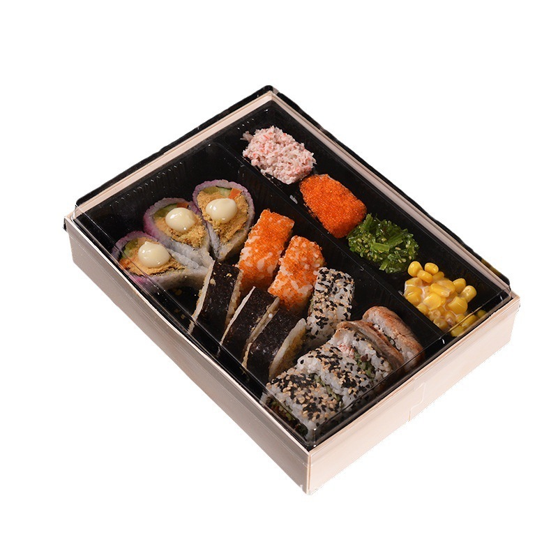 Custom Biodegradable Wooden Restaurant Takeaway Food Container Packaging Bakery Cake Sushi Lunch Box