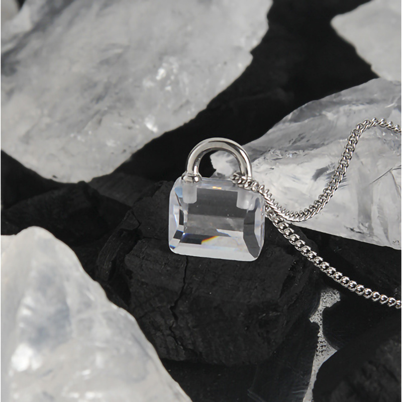 Crystal Lock Pendant Necklace 925 Sterling Silver for Women Dainty Princess Padlock Link Chain Adjustable for Girlfriend